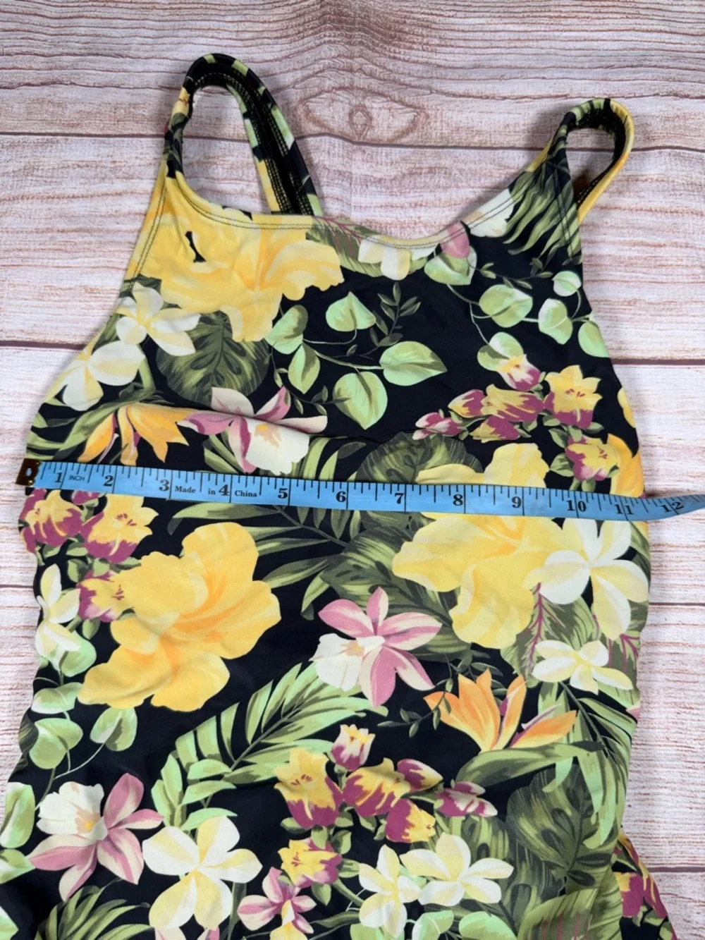 Hurley Black Floral One-Piece Swimsuit with Yellow,‎ Green & Pink